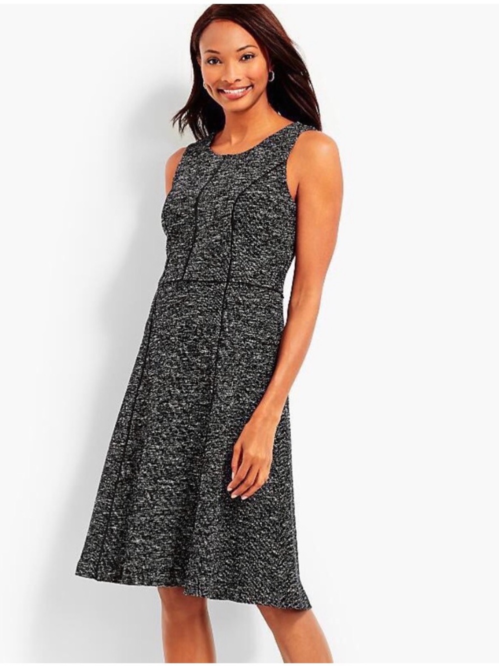 Talbots Berekley Sleeveless Black & White Tweed Seamed Fit and Flare Dress, 16